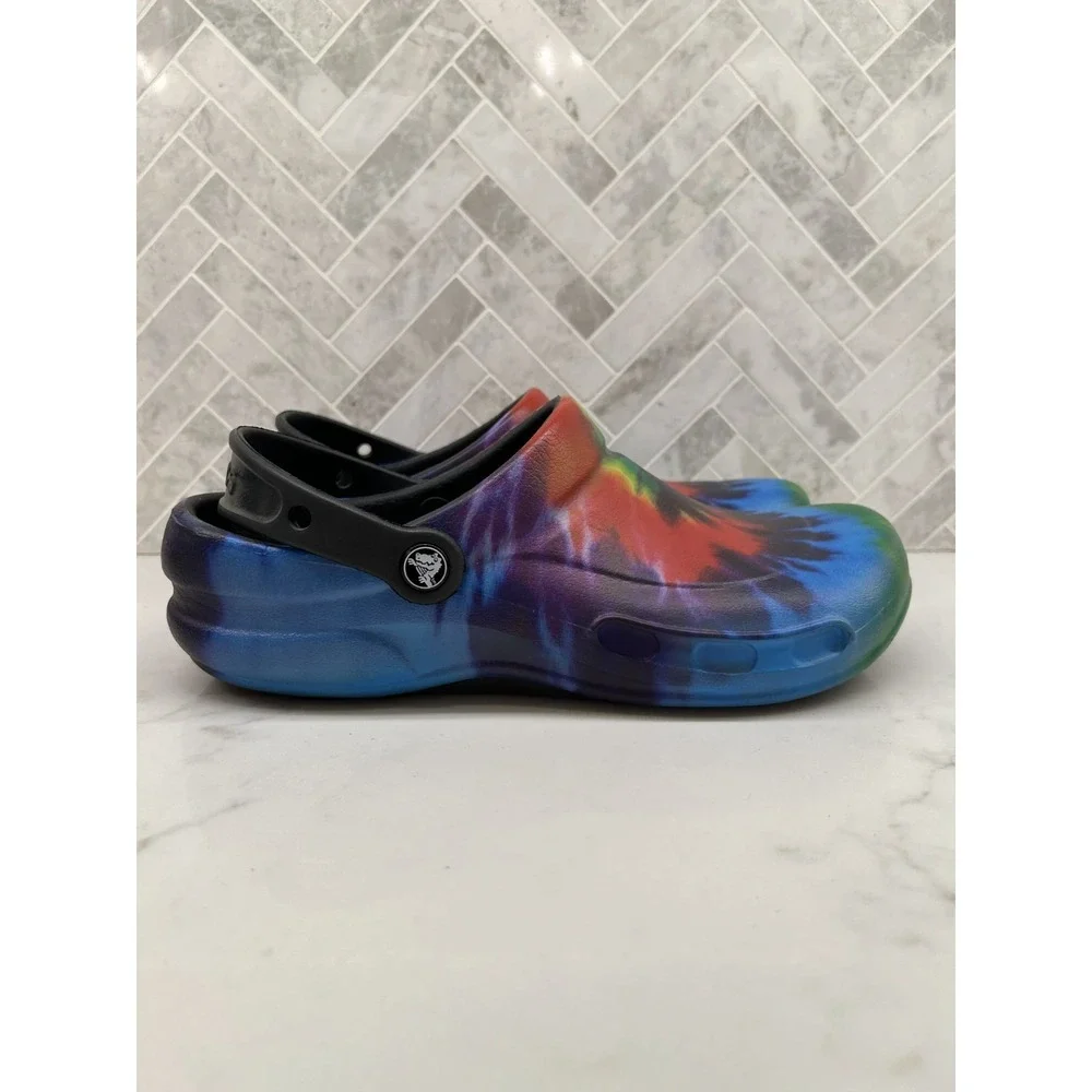 Crocs Lock Work Clogs Men Size 8 Multi Bistro Graphic Tie Dye Rainbow Colorful‎